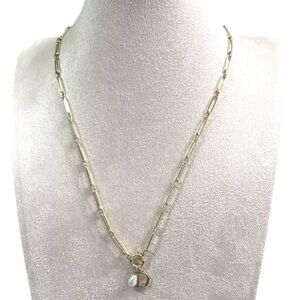 18K Gold Plated Paperclip Necklace with a Pearl and “D” Pendant
